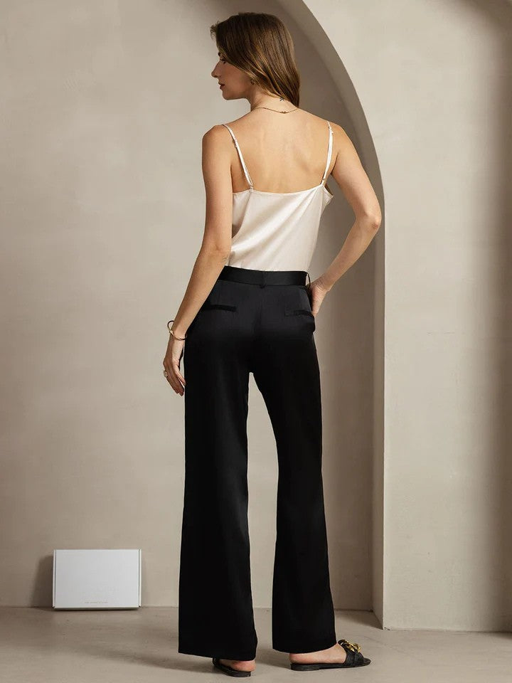 Düz Paça Cepli İpek Kadın Pantolon Premium