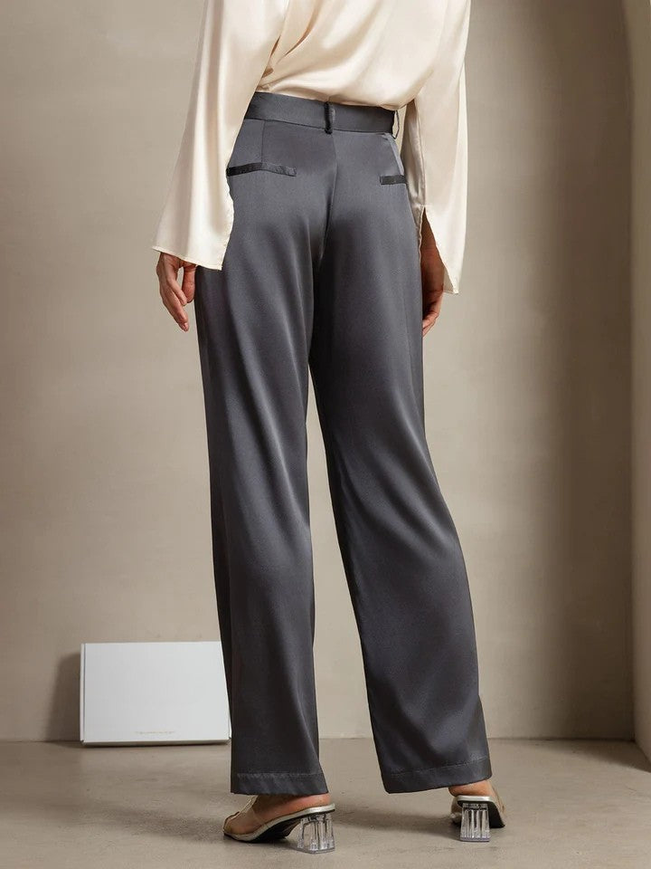 Düz Paça Cepli İpek Kadın Pantolon Premium