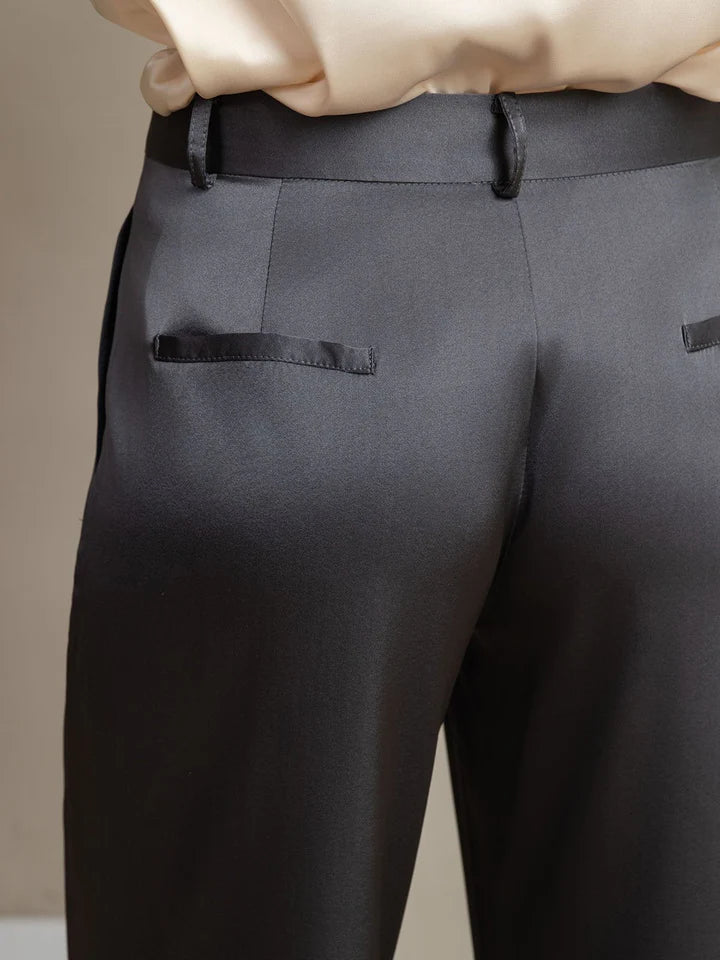 Düz Paça Cepli İpek Kadın Pantolon Premium