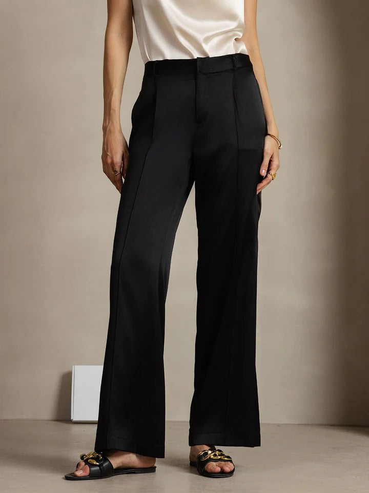 Düz Paça Cepli İpek Kadın Pantolon Premium