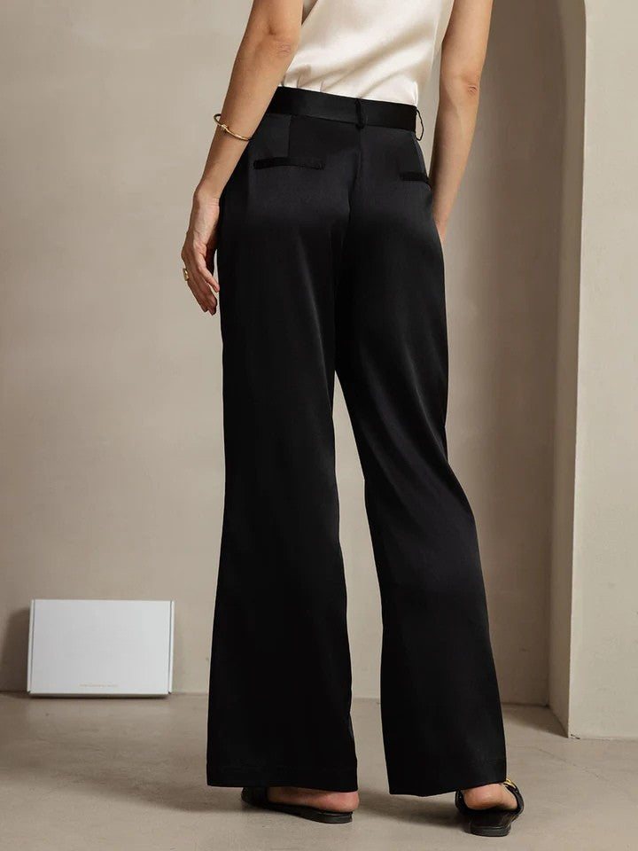 Düz Paça Cepli İpek Kadın Pantolon Premium