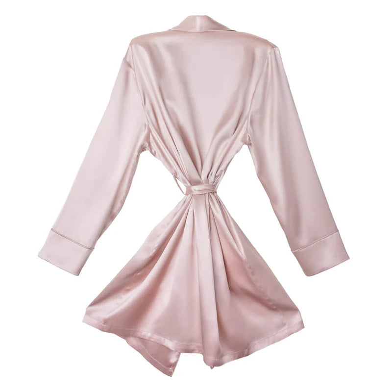 Dut İpek Toz Pembe Kimono (Sabahlık)