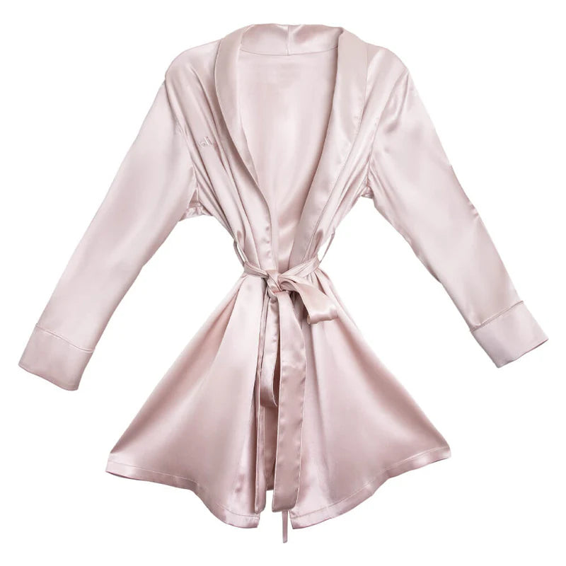 Dut İpek Toz Pembe Kimono (Sabahlık)